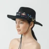 Women's Felted Wool Hats-Sensi Studio Classic Long Brim Hat with fabric and adjustable leather band