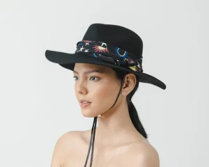 Women's Felted Wool Hats-Sensi Studio Classic Long Brim Hat with fabric and adjustable leather band