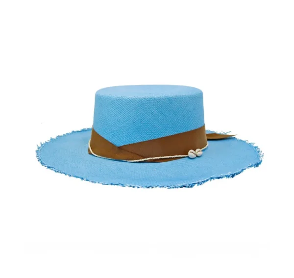 Women's Panama Hats-Sensi Studio Cordovan Frayed Long Brim Hat With Straw And Seashell Detail