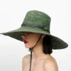 Women's Panama Hats-Sensi Studio Crochet Extra Long Brim Glamour with Adjustable Leather Band