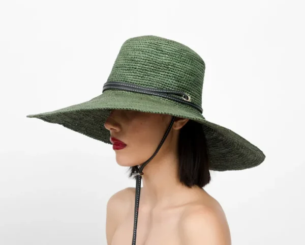 Women's Panama Hats-Sensi Studio Crochet Extra Long Brim Glamour with Adjustable Leather Band