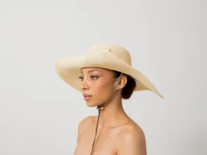 Women's Panama Hats-Sensi Studio Crochet Extra Long Brim Hat with Leather Band