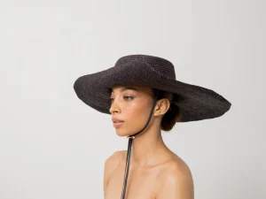 Women's Panama Hats-Sensi Studio Crochet Extra Long Brim Hat with Leather Band