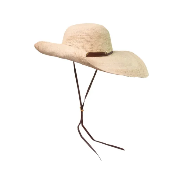 Women's Panama Hats-Sensi Studio Crochet Extra Long Brim Hat with Leather Band