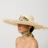 Women's Panama Hats-Sensi Studio Extra Frayed Long Brim Panama Hat with Adjustable Print Band