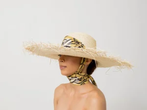 Women's Panama Hats-Sensi Studio Extra Frayed Long Brim Panama Hat with Adjustable Print Band