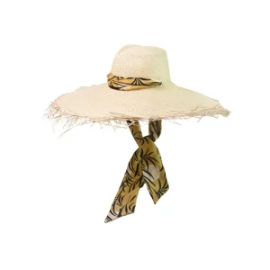 Women's Panama Hats-Sensi Studio Extra Frayed Long Brim Panama Hat with Adjustable Print Band