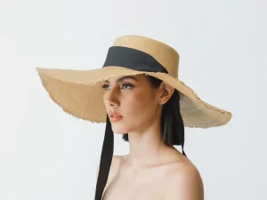 Women's Panama Hats-Sensi Studio Extra Long Brim Frayed Cordovan With Adjustable Ribbon