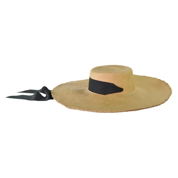 Women's Panama Hats-Sensi Studio Extra Long Brim Frayed Cordovan With Adjustable Ribbon