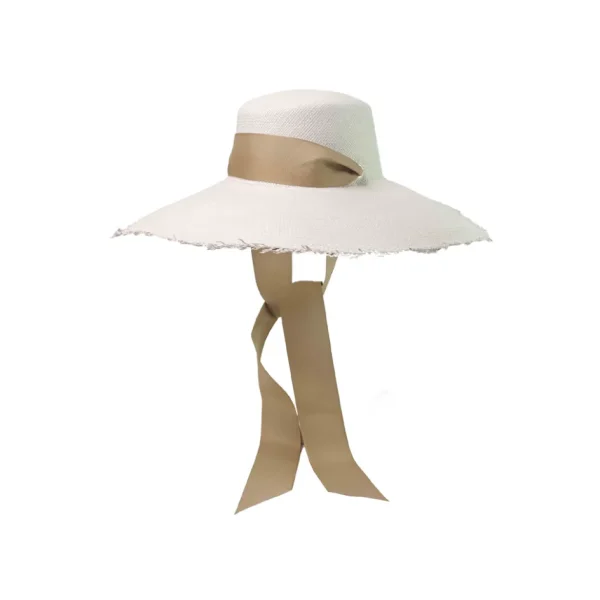 Women's Panama Hats-Sensi Studio Extra Long Brim Frayed Cordovan With Adjustable Ribbon