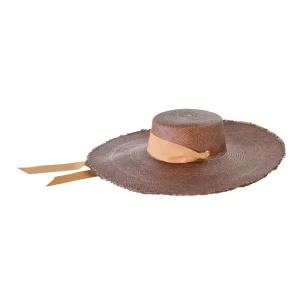 Women's Panama Hats-Sensi Studio Extra Long Brim Frayed Cordovan With Adjustable Ribbon