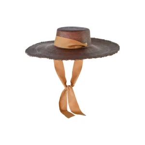 Women's Panama Hats-Sensi Studio Extra Long Brim Frayed Cordovan With Adjustable Ribbon