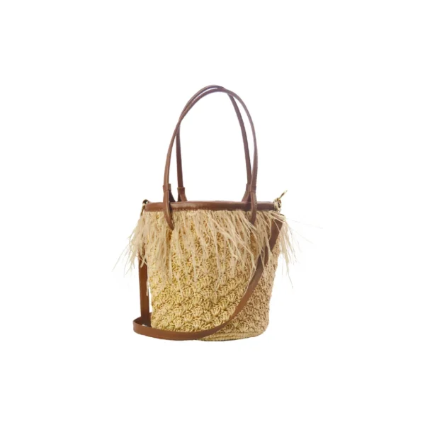 Handbags-Sensi Studio Feathers Seashell Soft Baby Bucket with Leather handles