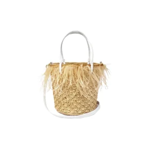 Handbags-Sensi Studio Feathers Seashell Soft Baby Bucket with Leather handles