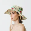 Women's Panama Hats-Sensi Studio Flowers Hippie Long Brim Crochet