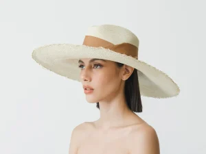 Women's Panama Hats-Sensi Studio Frayed Aguacate Hat Extra Long Brim With Ribbon and Printed Fabric