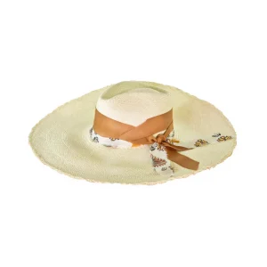 Women's Panama Hats-Sensi Studio Frayed Aguacate Hat Extra Long Brim With Ribbon and Printed Fabric