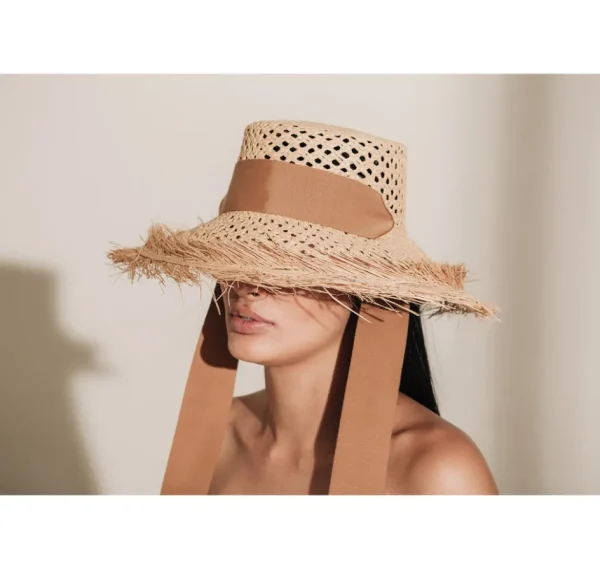 Women's Panama Hats-Sensi Studio Frayed Lamp Shaped Hat