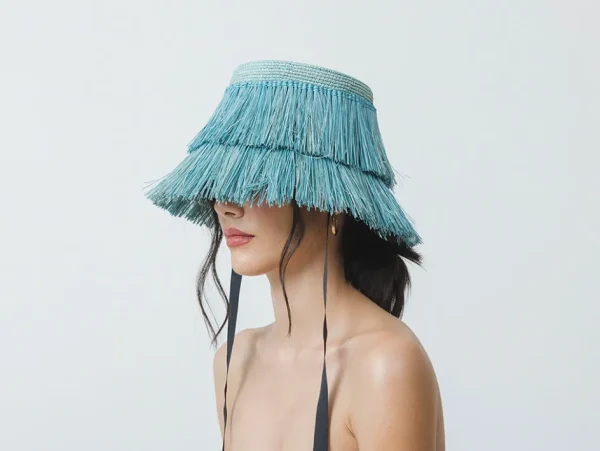 Women's Panama Hats-Sensi Studio Frayed Lampshade Hat With Narrow Ribbon