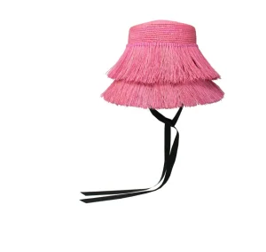 Women's Panama Hats-Sensi Studio Frayed Lampshade Hat With Narrow Ribbon