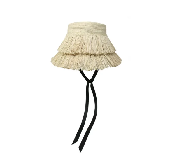 Women's Panama Hats-Sensi Studio Frayed Lampshade Hat With Narrow Ribbon