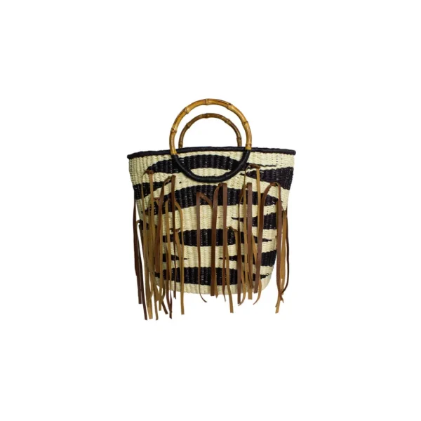 Handbags-Sensi Studio Leather fringe zebra tote