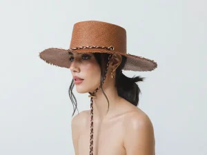 Women's Panama Hats-Sensi Studio Long Brim Cordovan Hat With Braid Band