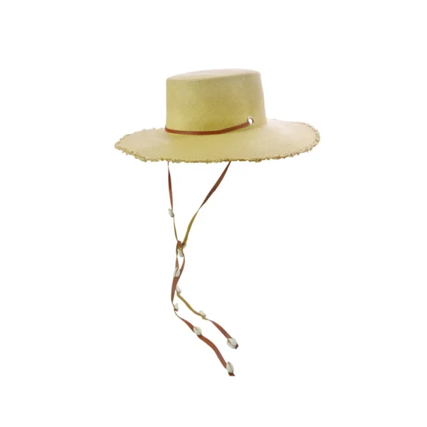 Women's Panama Hats-Sensi Studio Long Brim Cordovan hat with Leather & Seashells band