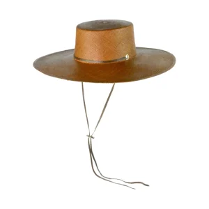 Women's Panama Hats-Sensi Studio Long Brim Cordovan Hat With Leather Band