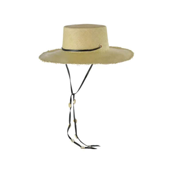 Women's Panama Hats-Sensi Studio Long Brim Cordovan Hat with Leather & Seashells Band