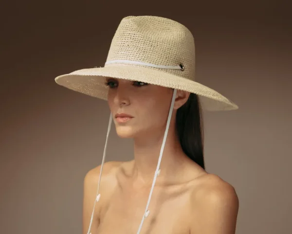 Women's Panama Hats-Sensi Studio Long Brim Crochet Panama hat with Adjustable Leather band