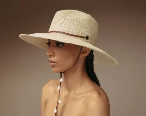 Women's Panama Hats-Sensi Studio Long Brim Crochet Panama hat with Adjustable Leather band