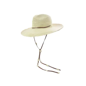 Women's Panama Hats-Sensi Studio Long Brim Crochet Panama hat with Adjustable Leather band