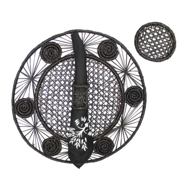 Home-Sensi Studio Open weave round Placemat with coaster (Set of 2 Units)