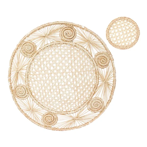 Home-Sensi Studio Open weave round Placemat with coaster (Set of 2 Units)