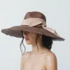 Women's Panama Hats-Sensi Studio Panama Hat Frayed Long Brim With Triple Twist Band