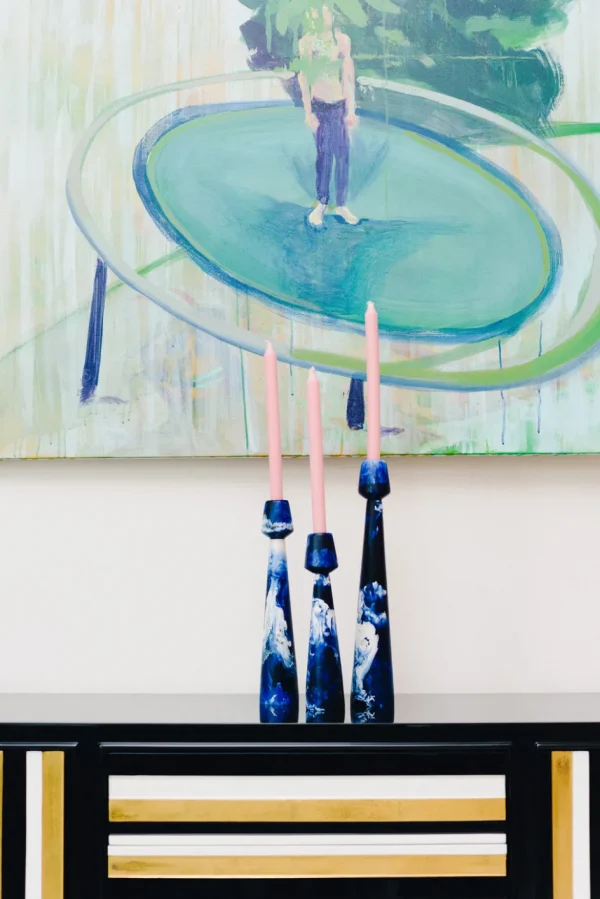 Home-Sensi Studio Resin Marbled Candle Sticks (Set of 3)