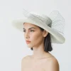 Women's Panama Hats-Sensi Studio Semi-open Weave Cordovan Long Brim Hat With Tulle