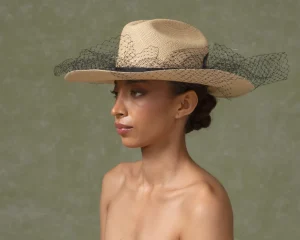 Women's Panama Hats-Sensi Studio Texan Long Brim Hat With Tulle