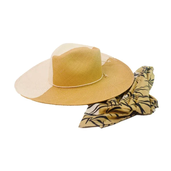 Women's Panama Hats-Sensi Studio Two Tone Long Brim Aguacate Hat with Handkerchief